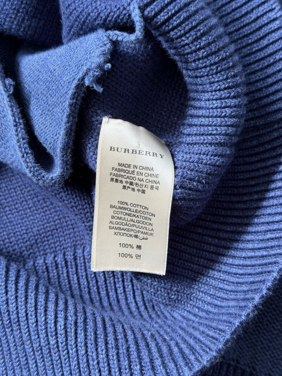 Burberry Brit Knit Men’s Classic Blue Zip Up Hoodie Size M Sweater