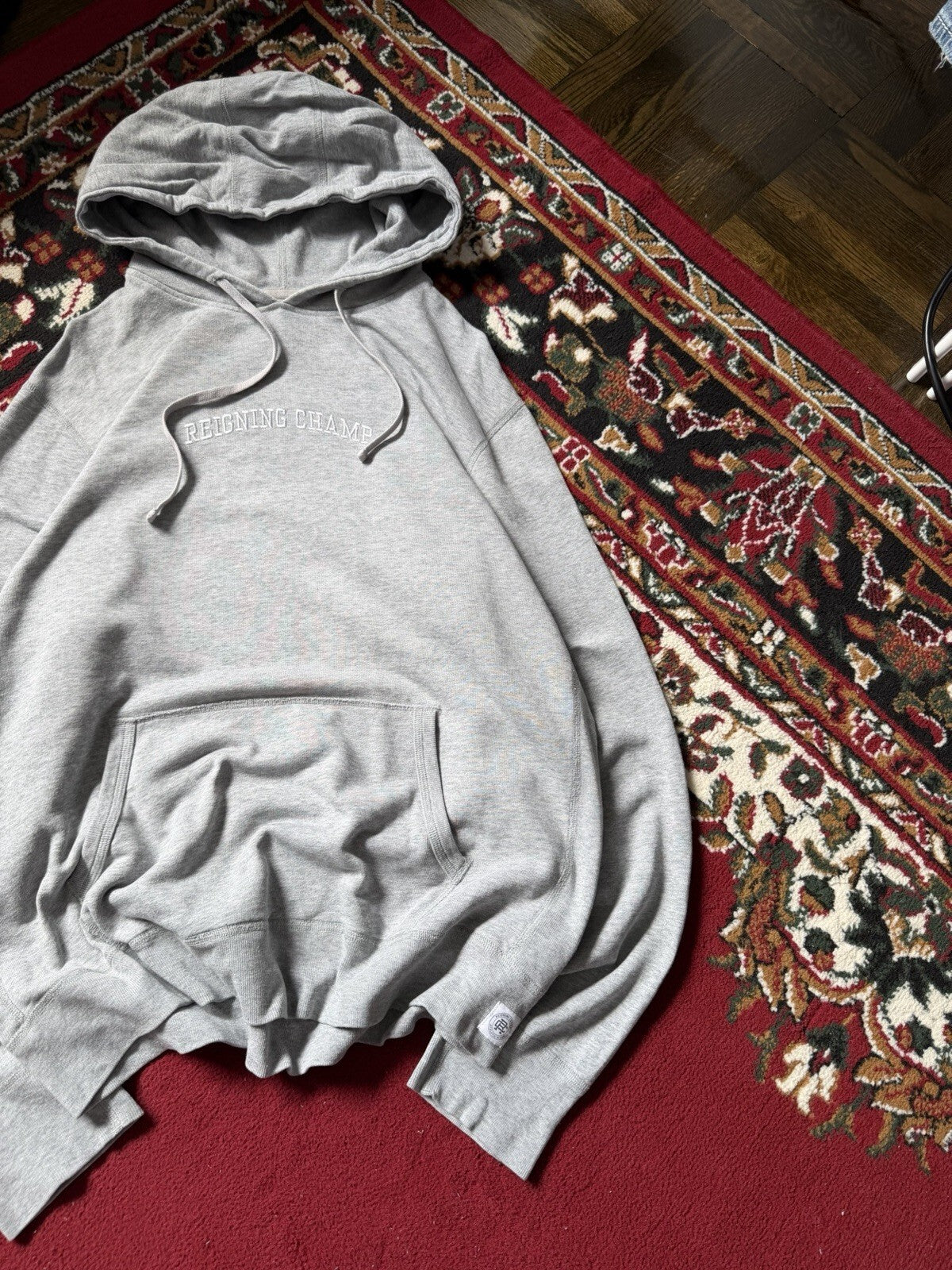 Reigning Champ Logo Basic Light Gray Hoodie Size L Pima Cotton