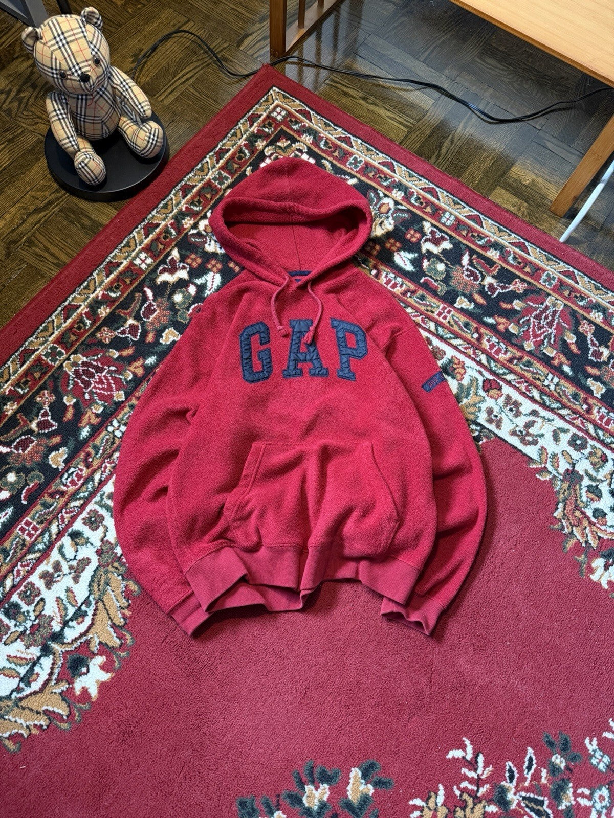 00s Gap Vintage Fleece Hoodie Mens S Y2K Spell Out Red