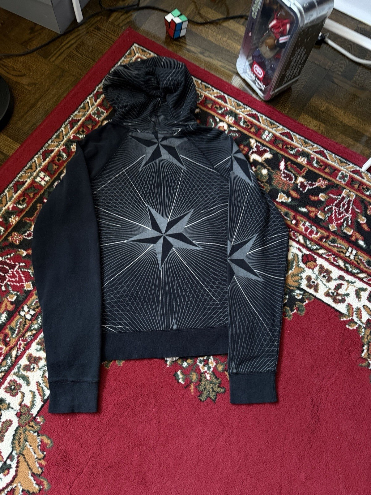 Y2K Fox Vintage All Over Print Grunge Women's XL Black Full-Zip Up Hoodie