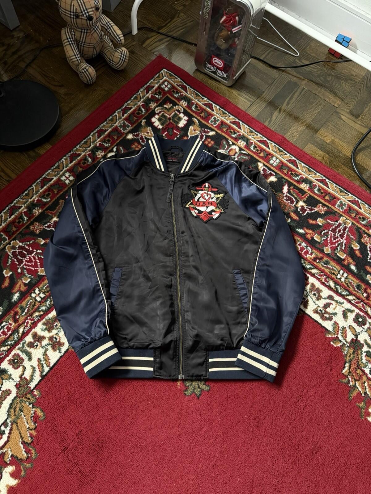 VTG Ed Hardy New York Dragon Japanese Satin Souvenir Bomber Jacket Size M Y2K