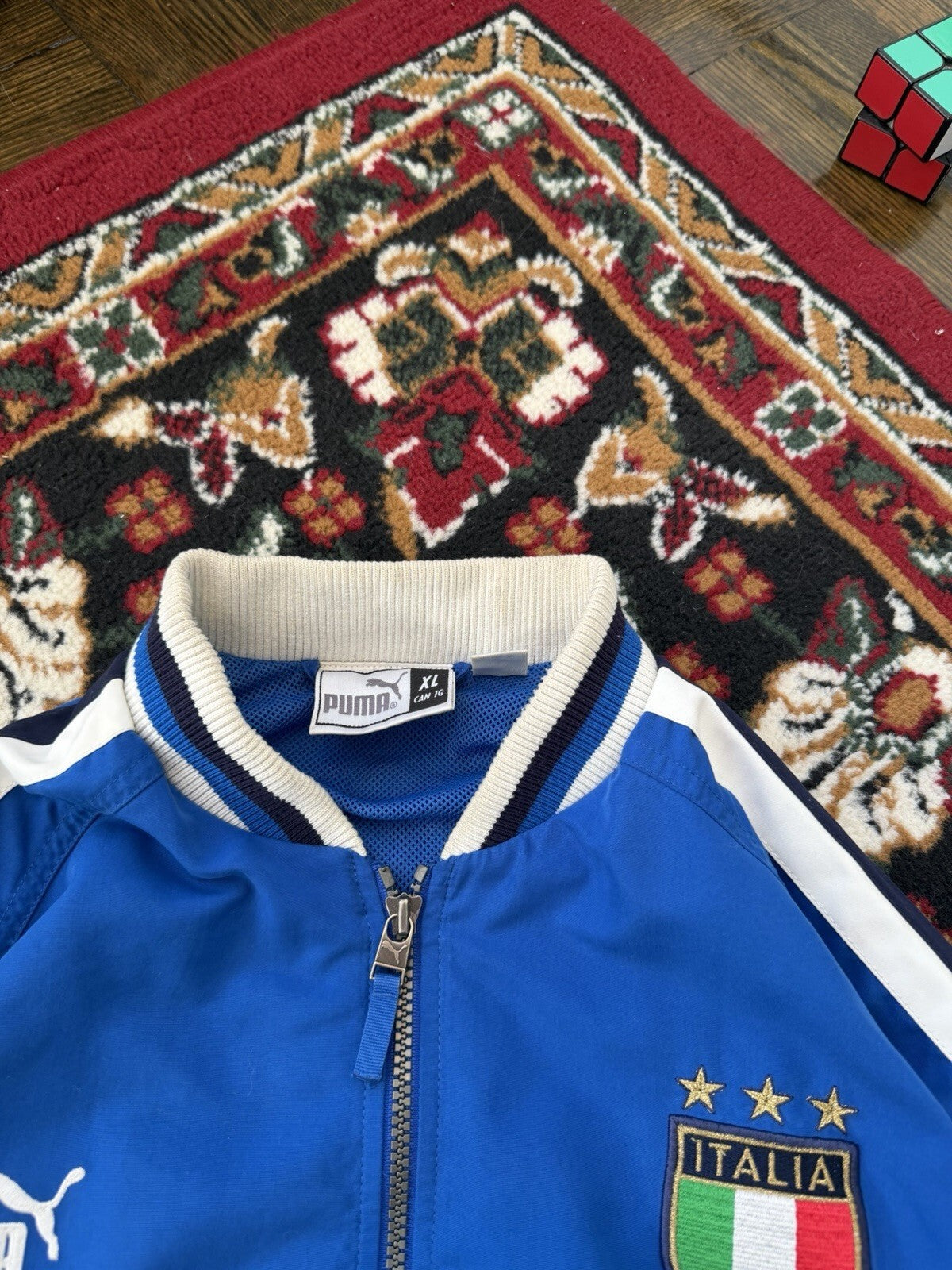 Vintage Y2K Puma Italia Soccer Rain Jacket Bomber Men's XLarge Blue Windbreaker