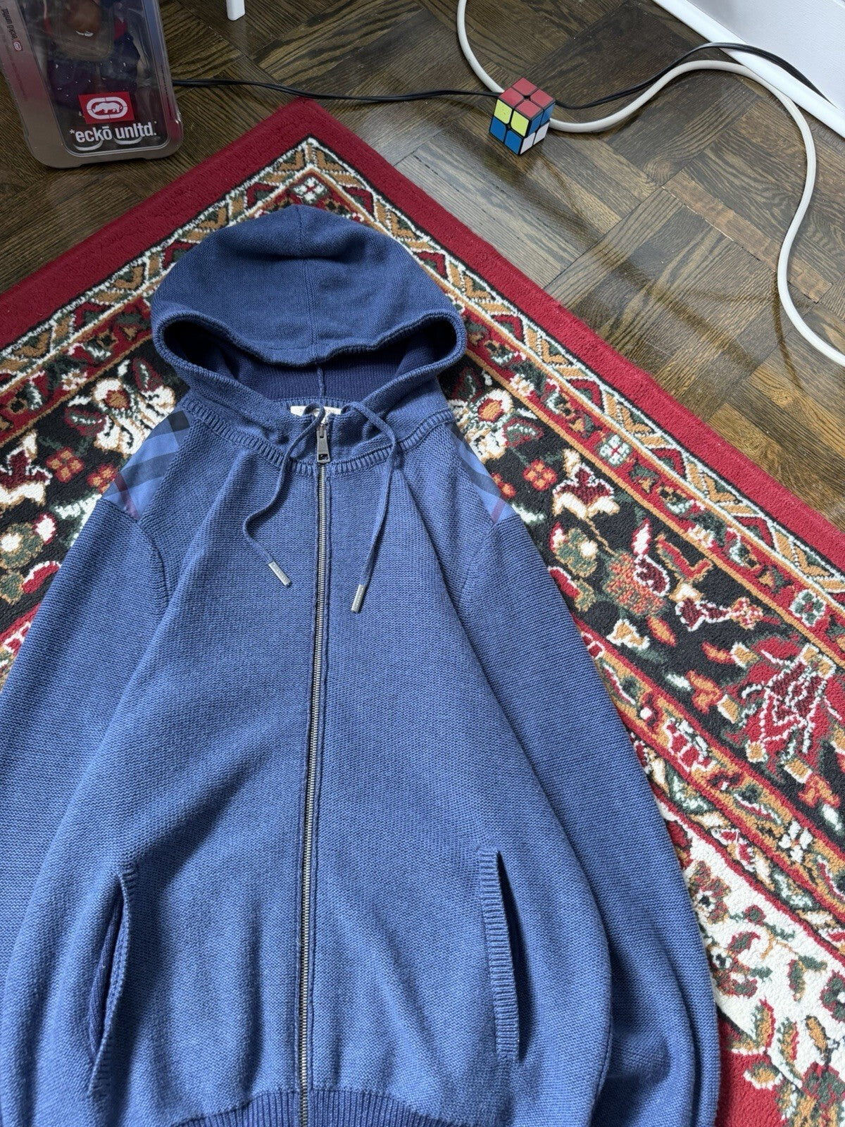 Burberry Brit Knit Men’s Classic Blue Zip Up Hoodie Size M Sweater