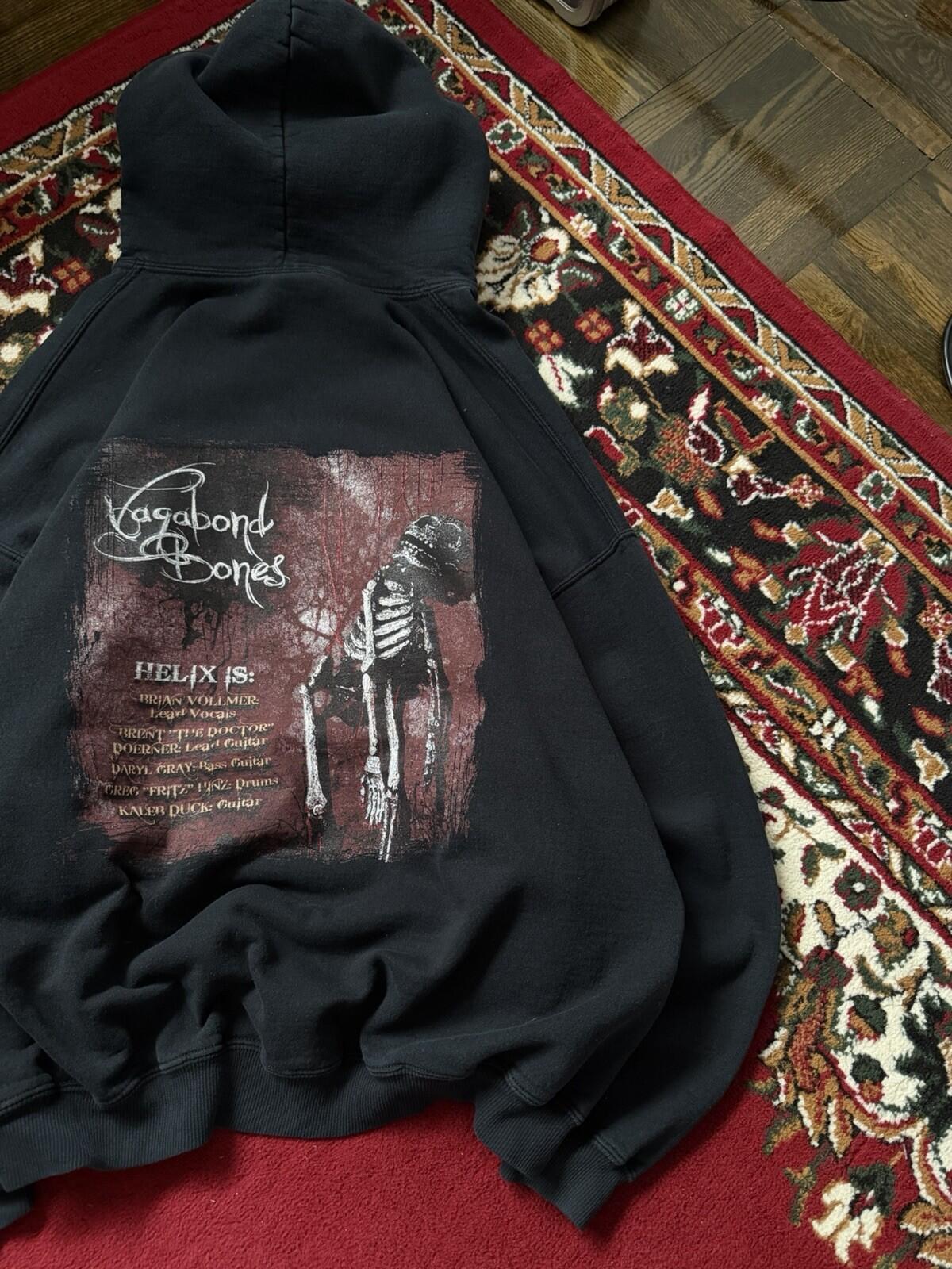 Vintage Vagabond Bones by Helix Skull Blood Band Hoodie Double Sided Gildan 00s