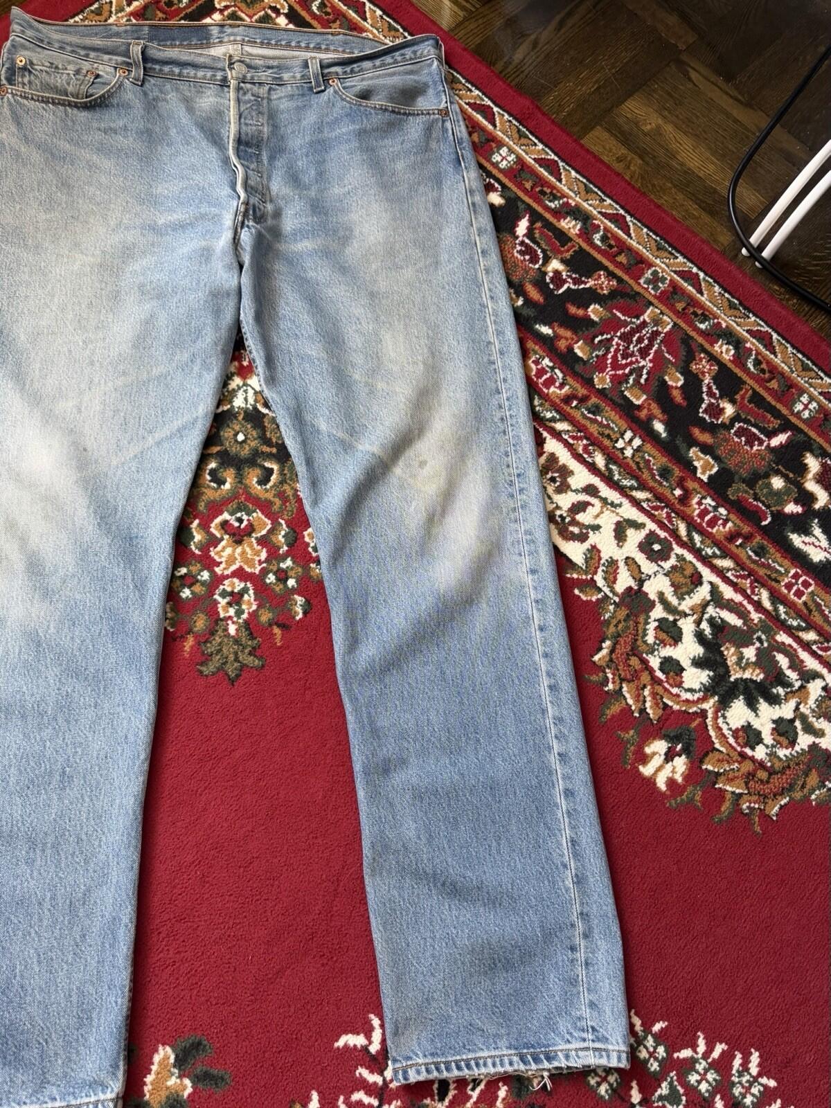 90s Vintage Levi's 501 Jeans Size 40x34 Blue Light Blue Washed Denim