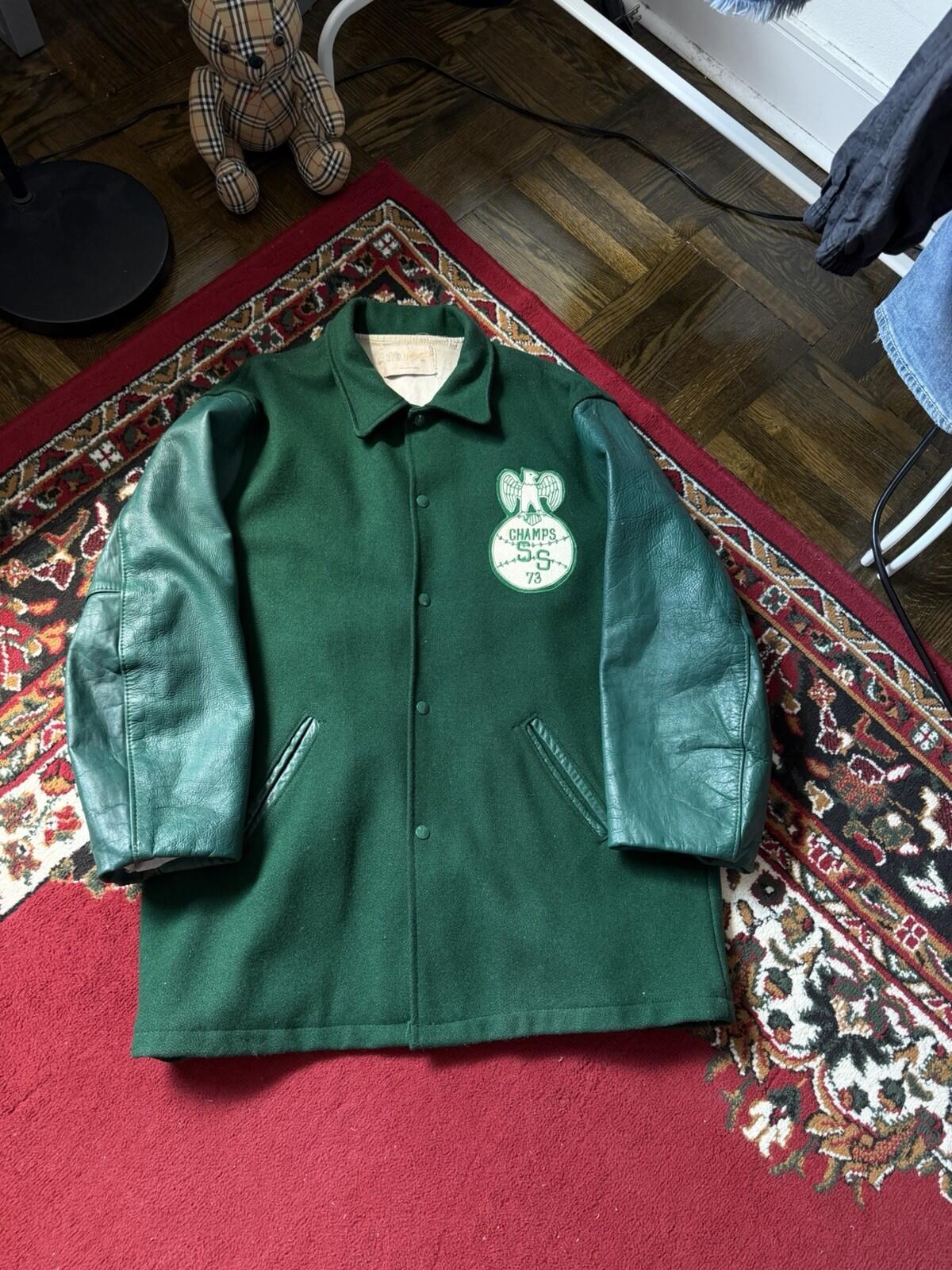 70s Holloway Vintage Varsity Jacket Mens Leather Letterman Bomber Coat Size 46