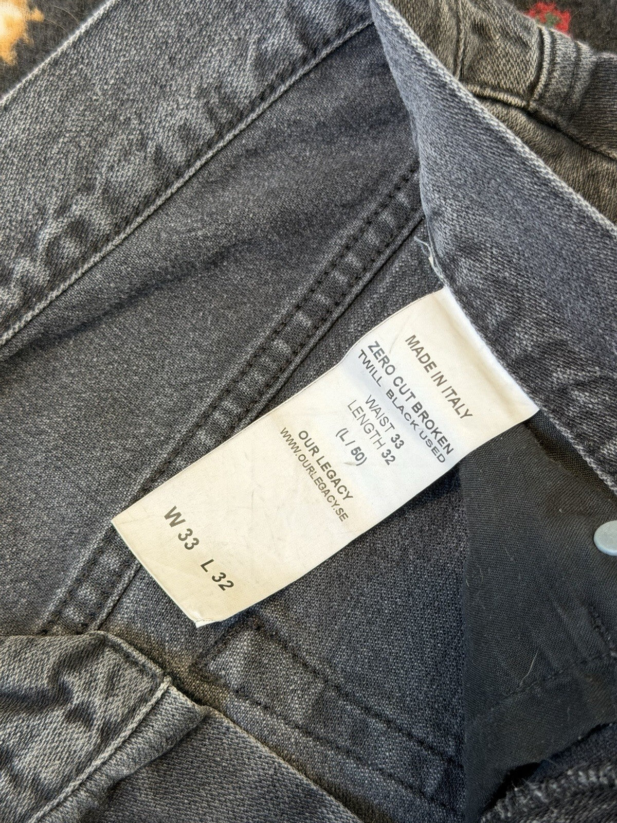 Our Legacy Mens Zero Cut Broken Twill Black Denim Jeans Pants Dark Wash - 33x32